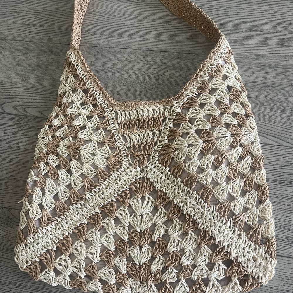 Handcrafted Crochet Tote Bag - Cream and Brown
